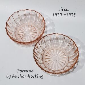 (2) 1938 Fortune Pink 4 1/2"    Depression Glass Bowls by Anchor Hocking